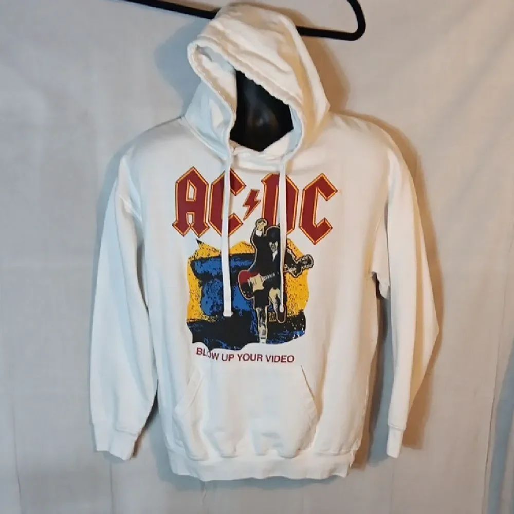 AC/DC White Hoodie with Graphic Print